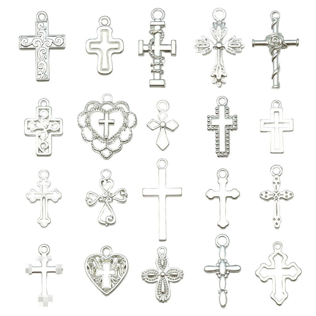 Bright Silver Zinc Alloy Cross Charm Pendant for DIY Necklace Keychain Jewelry Making