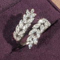 Silver Tone Crystal Leaf Open Ring Polished Statement Fashion Jewelry view 2
