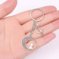 Silver Filigree Crescent Moon Cat Keychain Dual Charm view 3