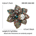 Pearl Flower Leaf Brooch Vintage Rhinestone Metal Pin view 7