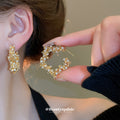 Crystal Star Hoop Stud Earrings in Gold and Silver Tones view 4
