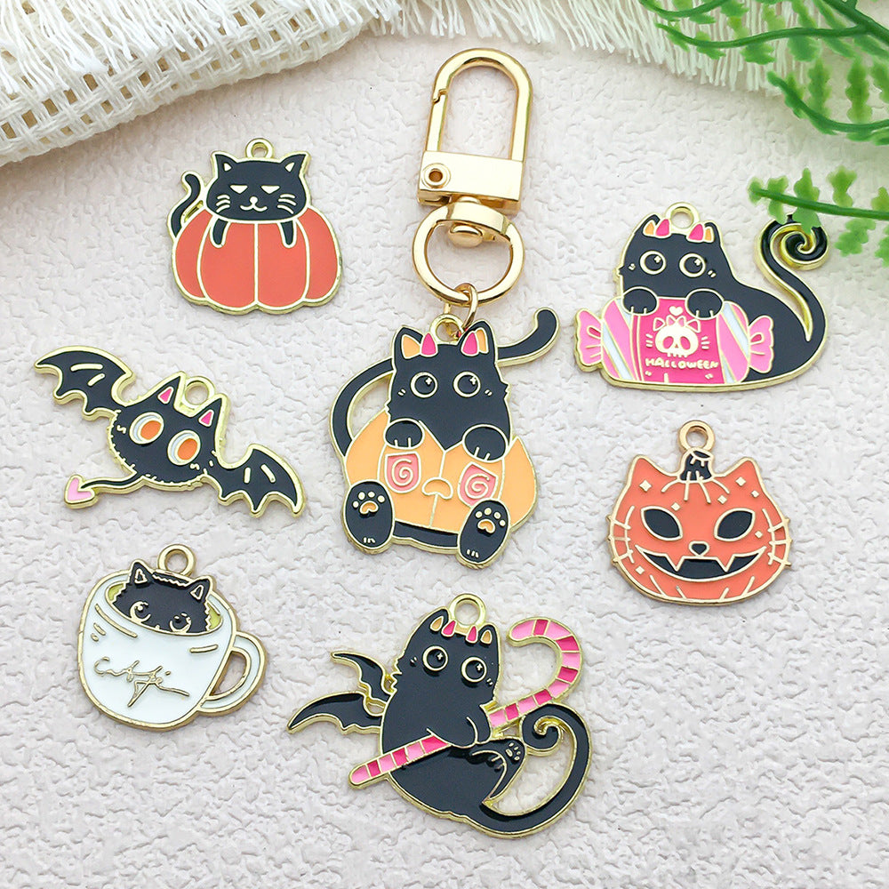 Zinc Alloy Pumpkin Bat Candy Ghost Black Cat Charm Pendant for DIY Halloween Jewelry