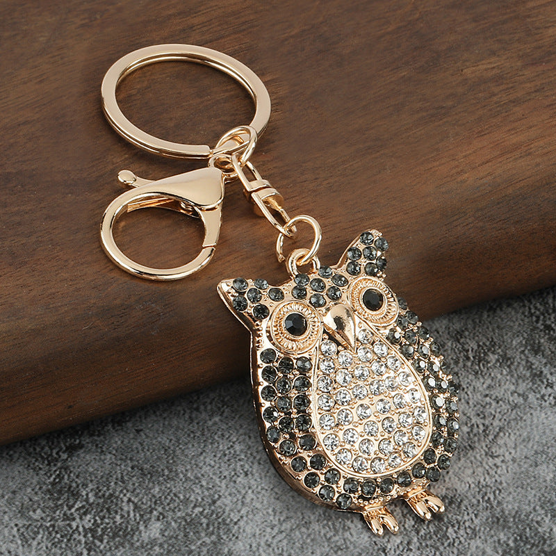 Rhinestone Cartoon Owl Metal Keychain Bag Charm Gift