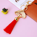 Red Enamel Dragon Fan Tassel Keychain with Gold Tone Hardware view 4