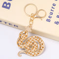 Rhinestone Coin Motif Snake Metal Keychain Gold Tone view 4