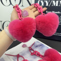Fluffy Pom Pom Heart Bag Charm Keychain With Pink Chain Strap view 2