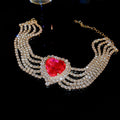 Gold Five Row Rhinestone Choker Magenta Heart Center view 6