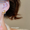 Gold Tone Rocking Horse Stud Earrings With Clear Crystals view 3