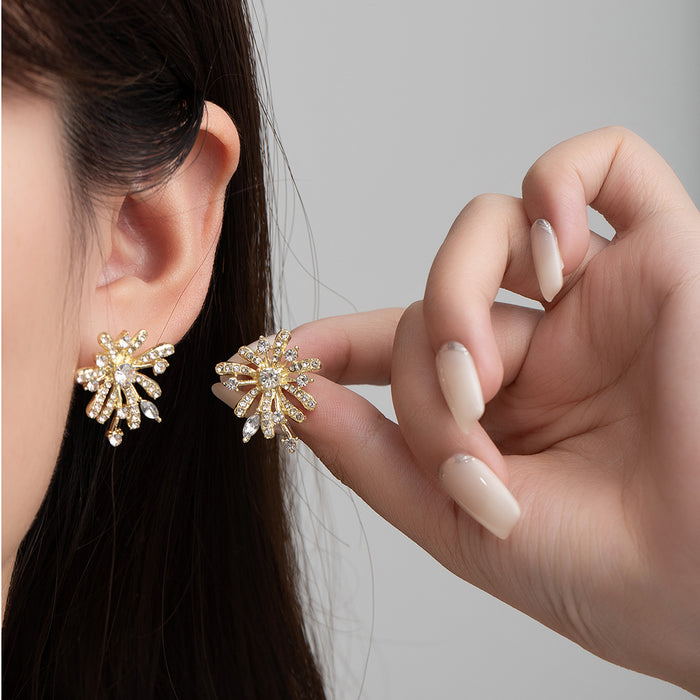 Gold Firework Burst Crystal Look Statement Stud Earrings
