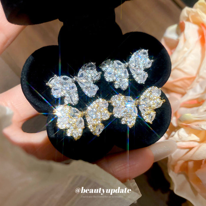 Crystal Bow Stud Earrings in Gold and Silver Tones