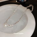 Silver Dual Layer Crushed Chain Pearl Drop Necklace view 3