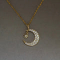 Gold Crescent Moon Star Pave Clear Pendant Necklace view 2