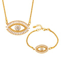 Gold Tone Evil Eye Baguette Zircon Pendant Necklace Titanium Steel view 5