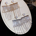 Pearl Top Crystal Fringe Bar Earrings with Polished Metal Tone Details view 1
