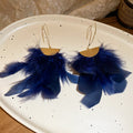 Feather Statement Earrings With Round Textured Studs view 9