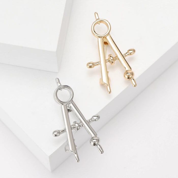 Drawing Compass Brooch in Polished Gold or Silver Tone
