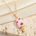 Gold Tone Crystal Heart Ice Pop Pendant Necklaces in Five Colors view 3