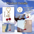 Gold Heart Clasp Red Cherry Keychain Leaf Bag Charm view 4