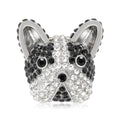 Rhinestone French Bulldog Head Brooch Black Clear Crystal Pin view 1