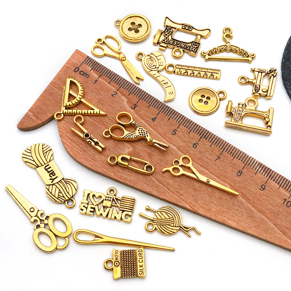 Antique Zinc Alloy Sewing Machine Scissors Button Needle Yarn Charm Pendant for DIY Jewelry