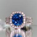 Deep Blue Cushion Solitaire Triple-Row Halo Ring In Silver Tone view 6