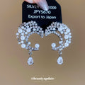 Silver Tone Crystal Crescent Earrings With Teardrop Dangles view 2