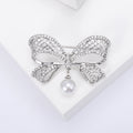 Open Bow Crystal Brooch with Pearl Drop in Two Metal Tones view 4