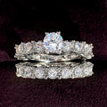 White Metal Round Center Bridal Set Eternity Band Stack Rings view 4