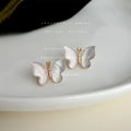 Gold Tone White Pearlescent Wing Butterfly Stud Earrings For Women view 4