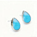 Light Blue Teardrop Cabochon Stud Earrings Silver Tone view 3