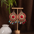 Red Green and White Woven Medallion Bead Hook Earrings view 3