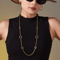 Gold Stainless Steel Long Chain Necklace With Zircon Circles view 4