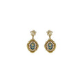 Gold-Tone Blue Rose Pearl Medallion Flower Drop Earrings view 5
