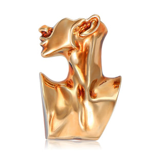 Gold Tone Abstract Woman Profile Brooch with Sculpted Finish