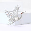 Silver Crystal Red Crowned Crane Brooch White Pearl Body view 1