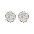 Silver Tone Radiating Wire Flower And White Pearl Stud Earrings view 5