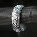 Wide Engraved Floral Scroll Band Ring In Polished Silver Tone view 3
