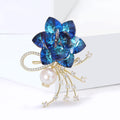 Layered Blue Crystal Flower Brooch With Pearl and Spray Stems view 2
