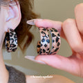 Brown Leopard Wide Hoop Earrings in Dark and Light Patterns view 2