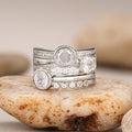 White Gold Three Bezel Round Stone Multi Band Finger Ring view 2