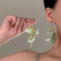 Mint Green Petal And Leaf Branch Drop Earrings Jewelry view 2