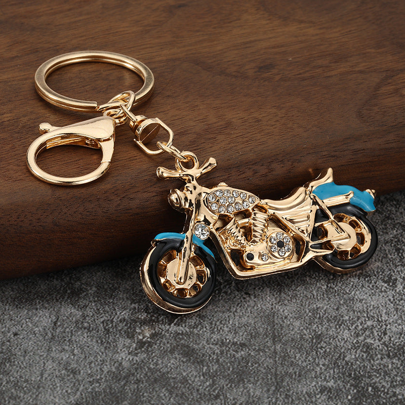 Rhinestone Motorcycle Keychain Metal Biker Key Ring for Men