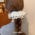 Knit Mesh Lace Edge White Black Oversize Scrunchie Hair Tie view 3