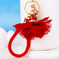 Layered Fabric Flower Keychains with Braided Loops in Ten Color Options view 8