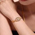 Gold Tone Evil Eye Baguette Zircon Pendant Necklace Titanium Steel view 1