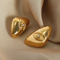 Triangle Eye Stud Earrings Gold Or Steel Polished Metal view 4