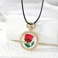 Gold Tone Round Pressed Flower Pendant Necklaces in Six Designs view 4