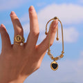 Black Enamel Heart Charm Slider Bracelet Gold Steel Chain view 2