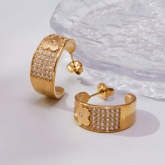 Crystal Ear Cuffs and Wide Flower Hoop Earrings in Two Finishes