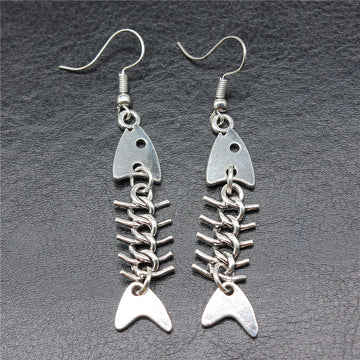 Jointed Fish Skeleton Earrings in Detailed Metal Finishes for Jewelry Making